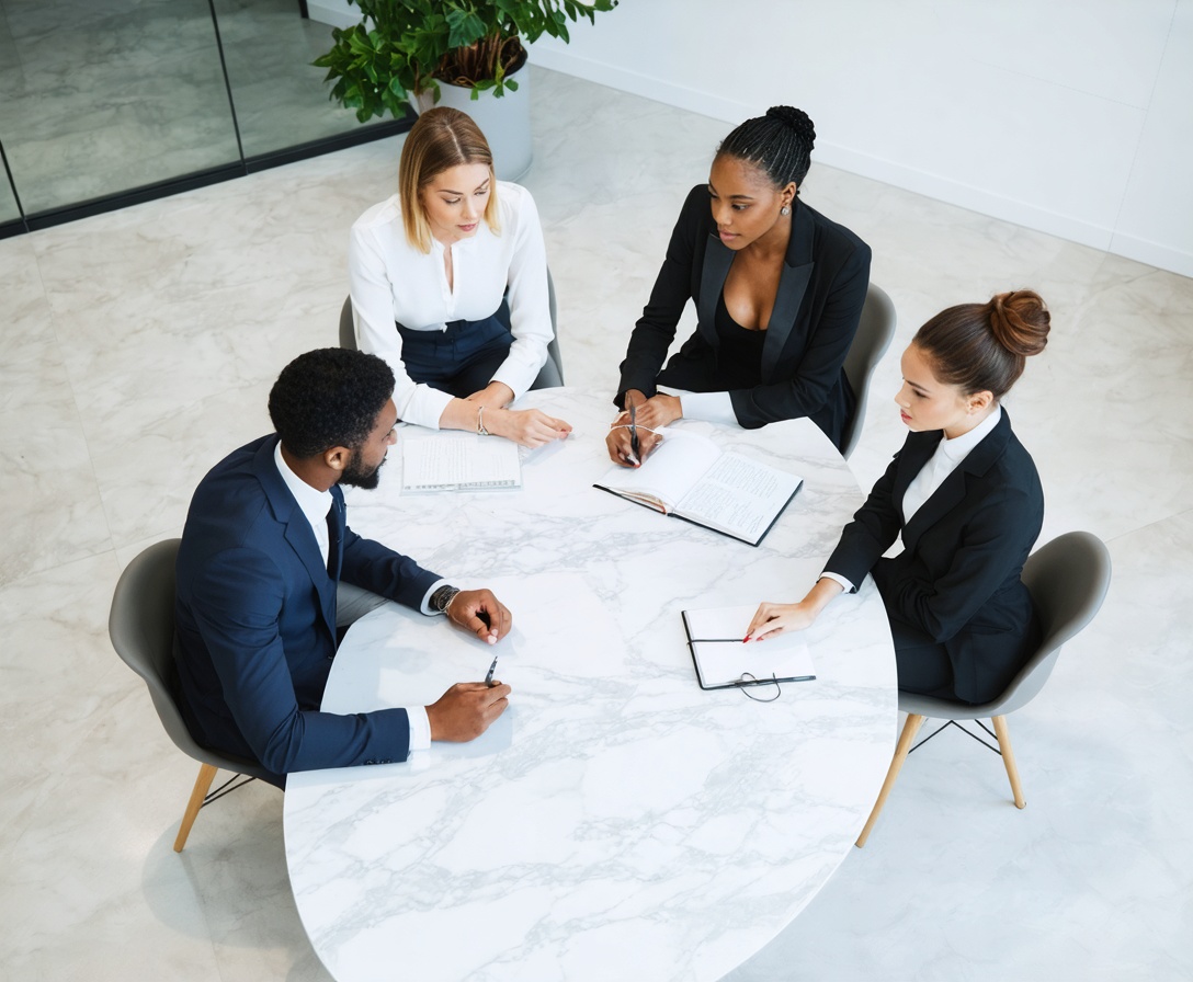 Das Vantago Führungsteam bei einer strategischen Planung im Berliner Büro